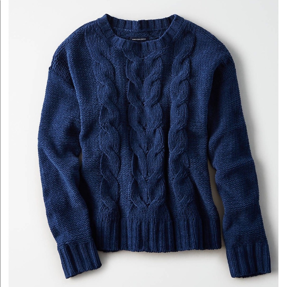 American Eagle Blue Chenille Cable Knit Sweater